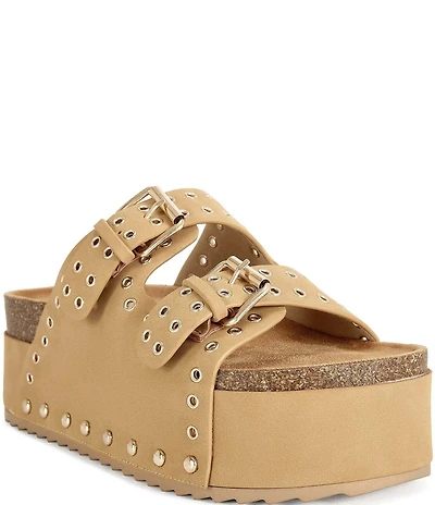 Azalea Wang Algedi Studded Grommet Platform Slide Sandals