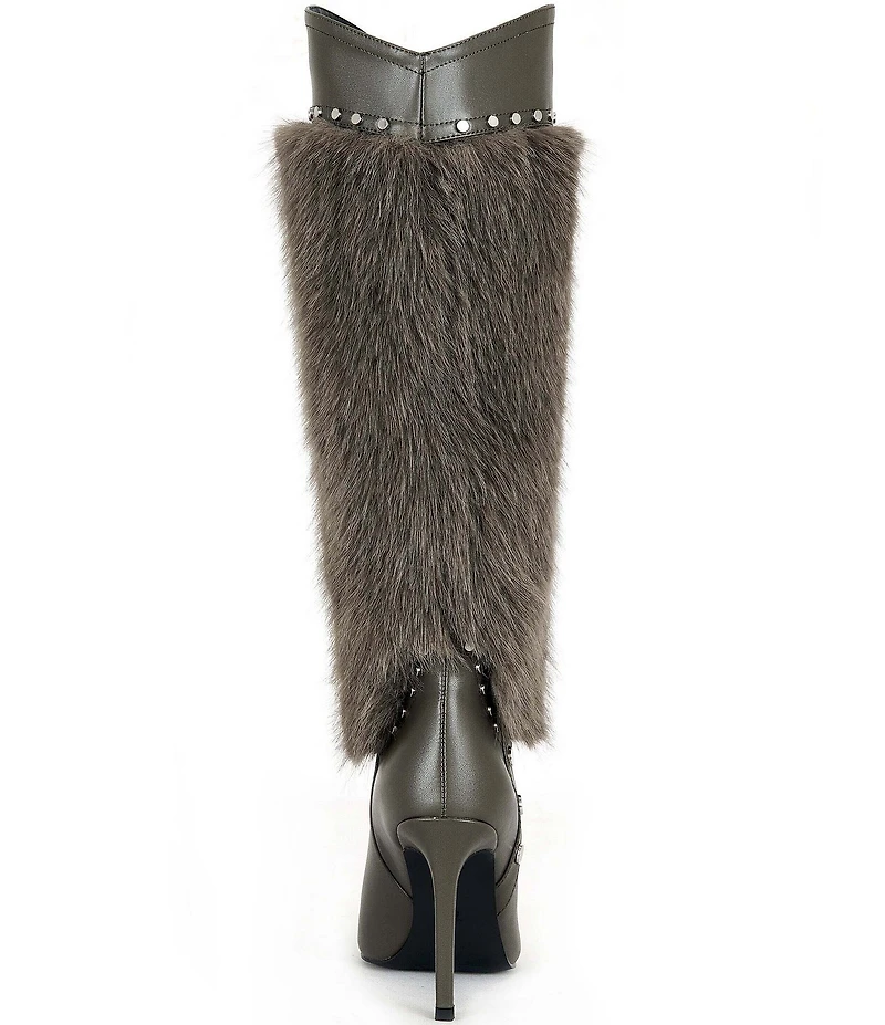 Azalea Wang Alisette Faux Fur Studded Pointed Toe Tall Dress Boots