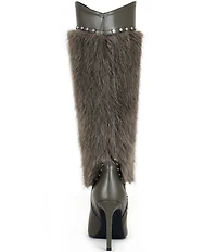 Azalea Wang Alisette Faux Fur Studded Pointed Toe Tall Dress Boots