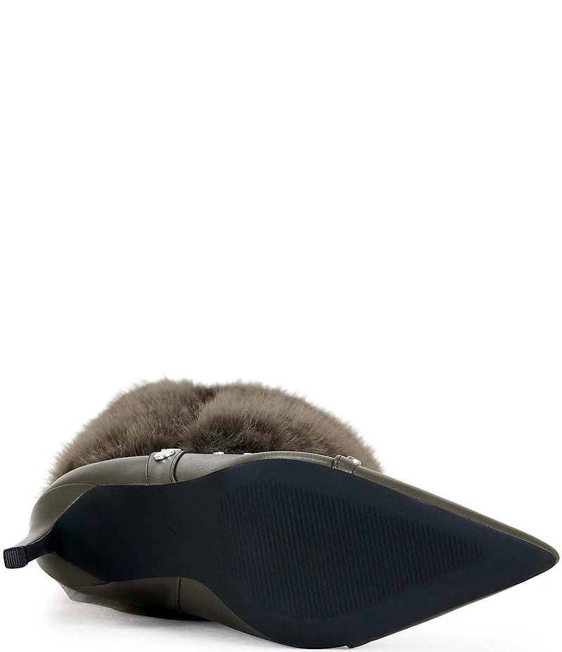 Azalea Wang Alisette Faux Fur Studded Pointed Toe Tall Dress Boots