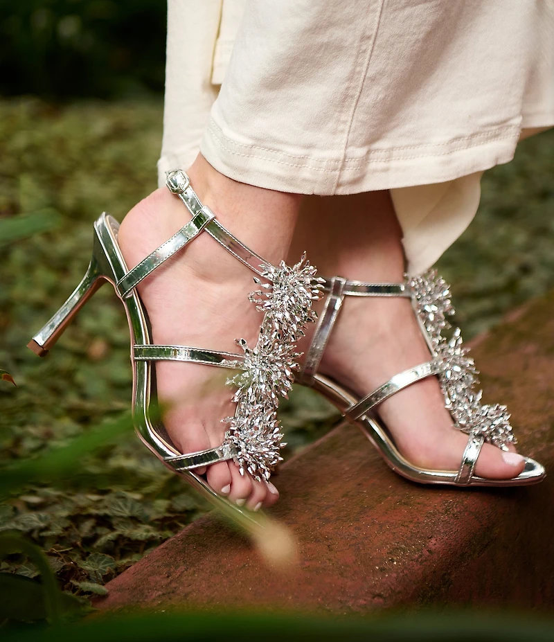 Azalea Wang Aliza Metallic Ornamented Cluster Dress Sandals