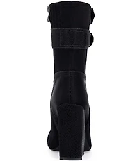 Azalea Wang Allona Embossed Lizard Print Hardware Detail Cap Toe Mid Calf Boots