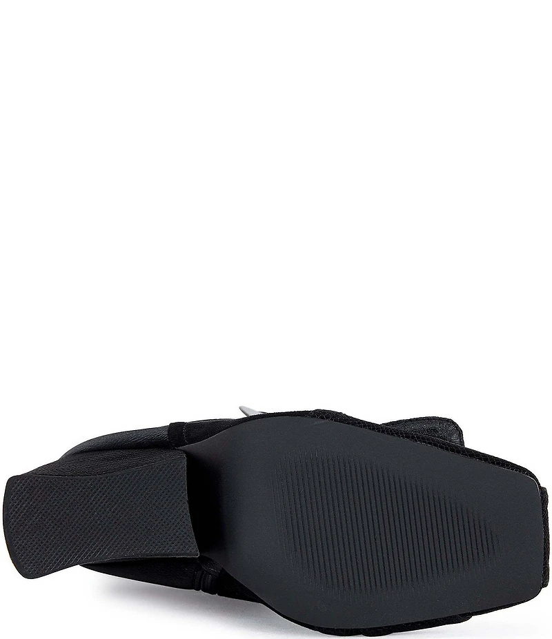 Azalea Wang Allona Embossed Lizard Print Hardware Detail Cap Toe Mid Calf Boots