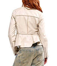 Azalea Wang Ally-Black Faux Leather High Collar Peplum Zip Front Jacket