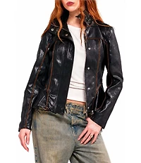 Azalea Wang Ally-Black Faux Leather High Collar Peplum Zip Front Jacket