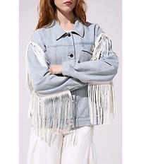 Azalea Wang Alra Fringe Point Collar Button Front Denim Jacket