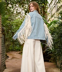 Azalea Wang Alra Fringe Point Collar Button Front Denim Jacket