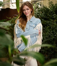Azalea Wang Alra Fringe Point Collar Button Front Denim Jacket