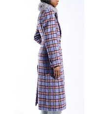 Azalea Wang Alyssa Faux Fur Lavender Plaid Shawl Collar Tailored Fit Button Front Coat