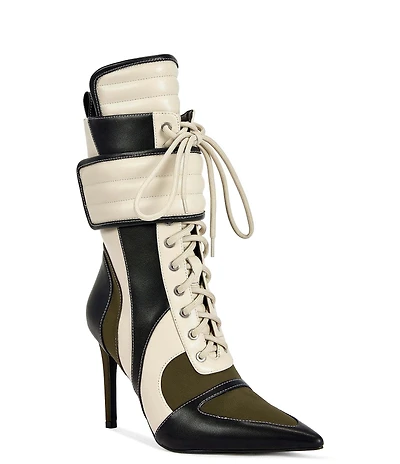 Azalea Wang Amada Colorblock Lace Up Pointed Toe Boots