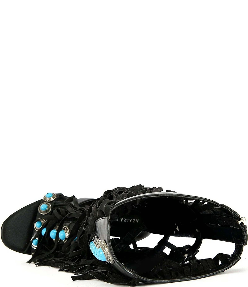 Azalea Wang Amadeo Turquoise Studded Fringed Shaft Gladiator Sandals