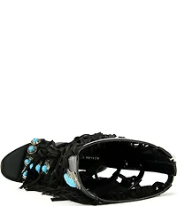 Azalea Wang Amadeo Turquoise Studded Fringed Shaft Gladiator Sandals