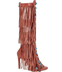 Azalea Wang Amadeo Turquoise Studded Fringed Shaft Gladiator Sandals