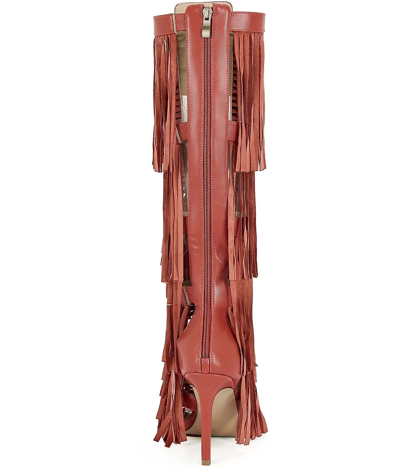 Azalea Wang Amadeo Turquoise Studded Fringed Shaft Gladiator Sandals