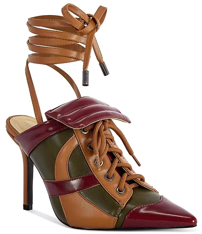 Azalea Wang Ambre Colorblock Wraparound Ankle Tie Cap Toe Heels