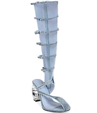 Azalea Wang Andree Denim Circular Heel Tall Gladiator Sandals