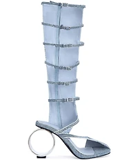 Azalea Wang Andree Denim Circular Heel Tall Gladiator Sandals