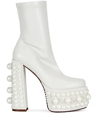 Azalea Wang Antaris Pearl Embellished Platform Block Heel Booties