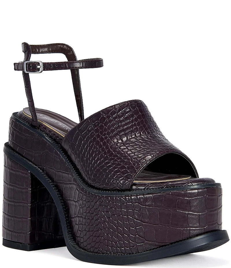 Azalea Wang Anthelmine Croco Embossed Platform Block Heel Sandals