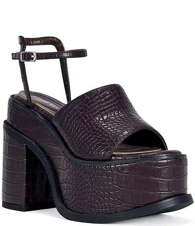 Azalea Wang Anthelmine Croco Embossed Platform Block Heel Sandals