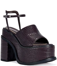 Azalea Wang Anthelmine Croco Embossed Platform Block Heel Sandals
