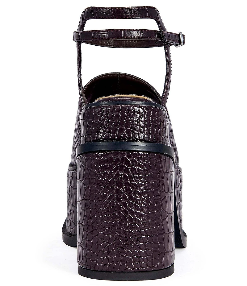 Azalea Wang Anthelmine Croco Embossed Platform Block Heel Sandals