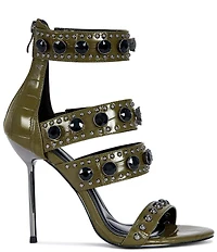 Azalea Wang Antonia Croco Embossed Jewel Studded Sandals