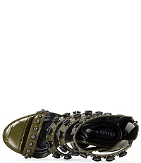 Azalea Wang Antonia Croco Embossed Jewel Studded Sandals