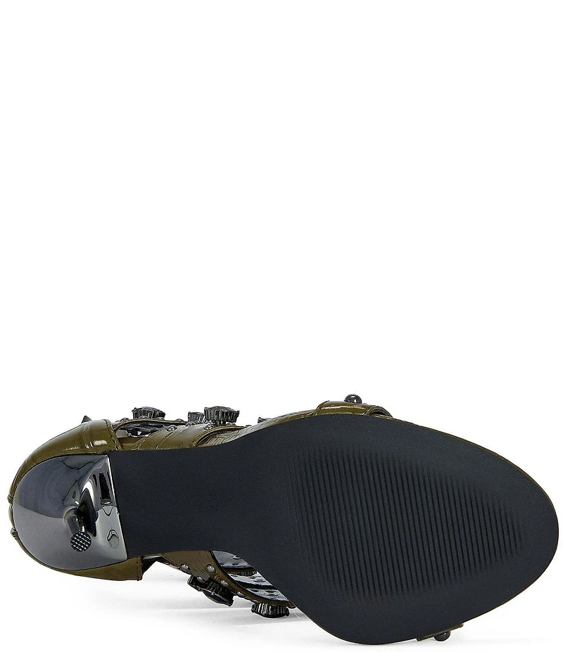 Azalea Wang Antonia Croco Embossed Jewel Studded Sandals