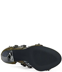 Azalea Wang Antonia Croco Embossed Jewel Studded Sandals