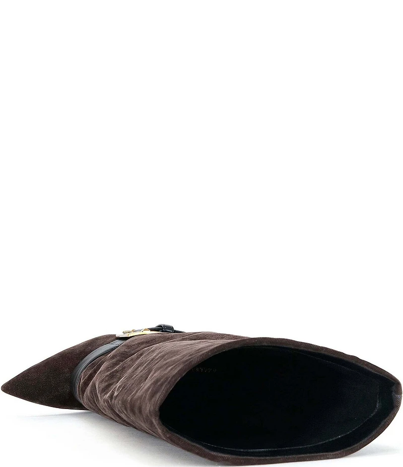 Azalea Wang Antonina Faux Suede Belted Fold Over Tall Boots