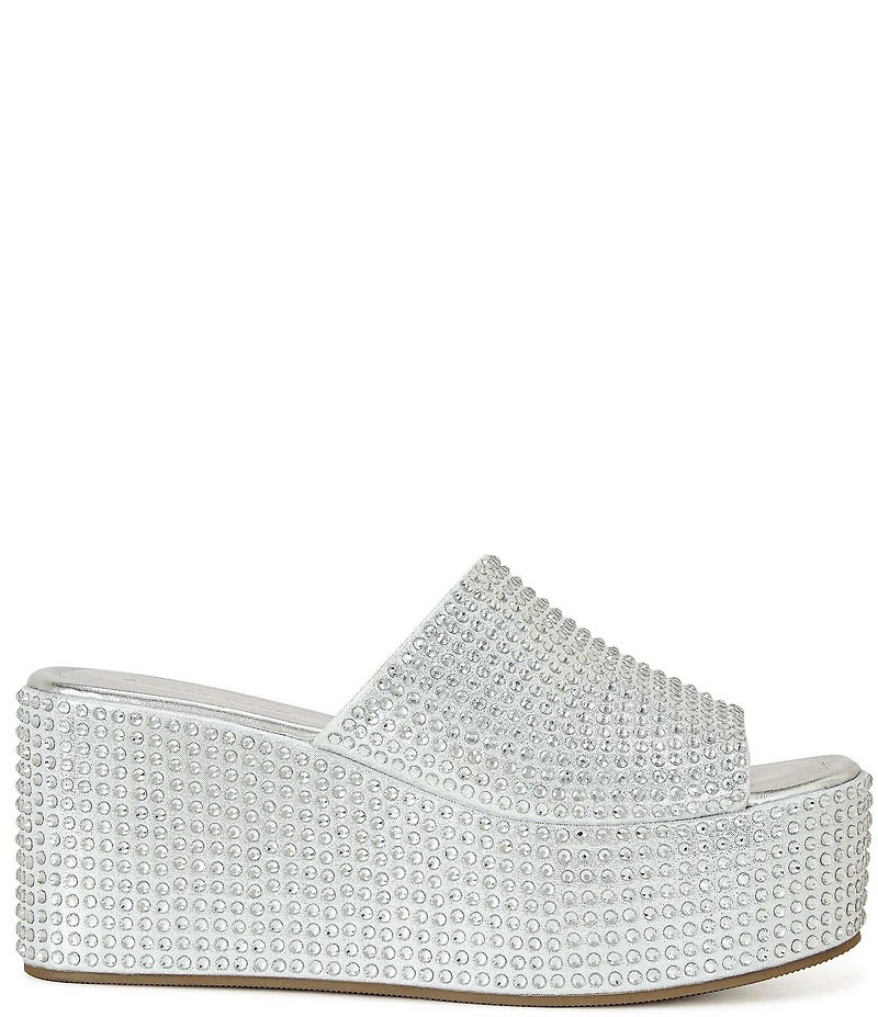 Azalea Wang Arachna Rhinestone Embellished Platform Wedge Slide Sandals