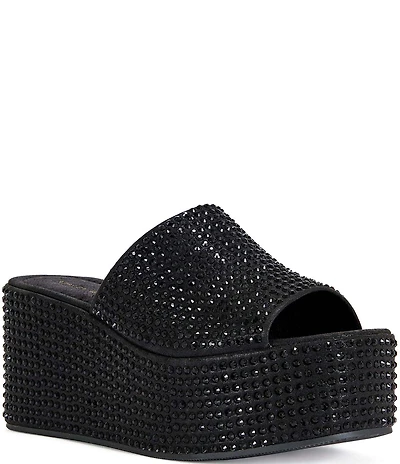 Azalea Wang Arachna Rhinestone Embellished Platform Wedge Slide Sandals