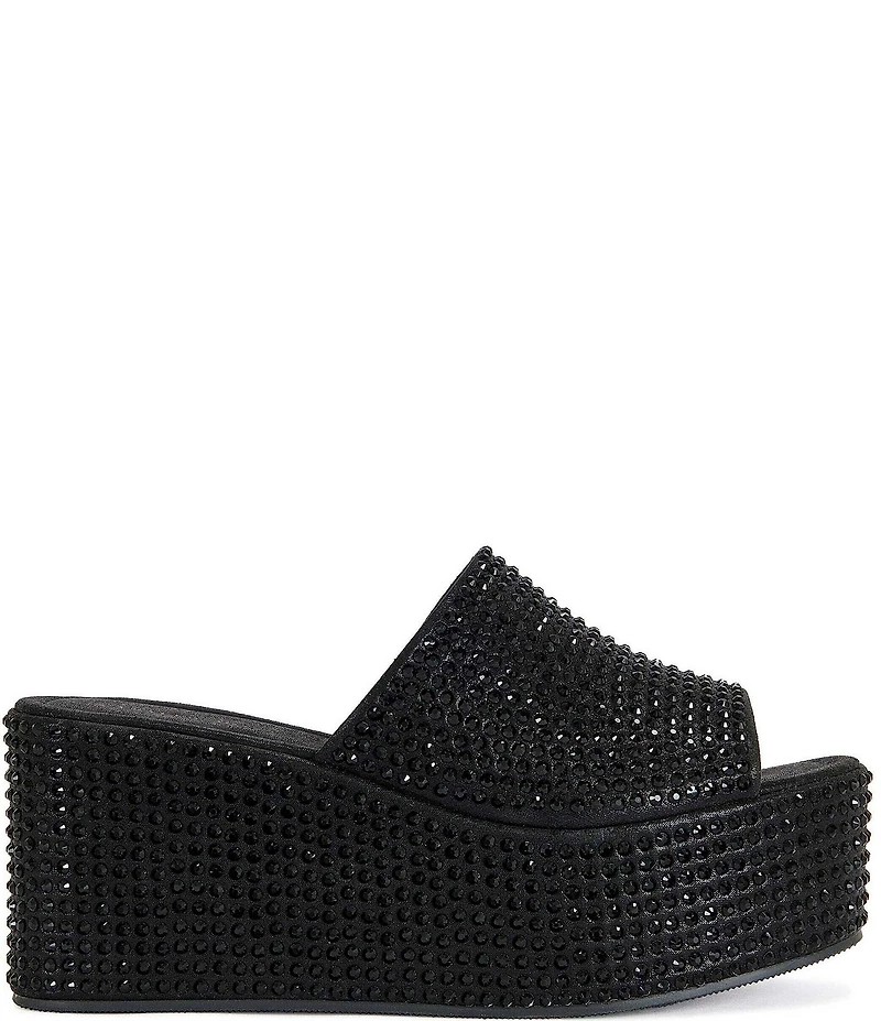 Azalea Wang Arachna Rhinestone Embellished Platform Wedge Slide Sandals