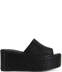 Azalea Wang Arachna Rhinestone Embellished Platform Wedge Slide Sandals