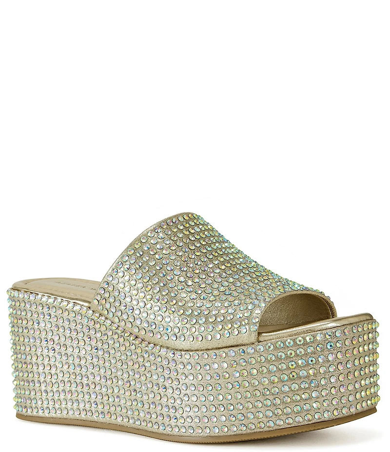Azalea Wang Arachna Rhinestone Embellished Platform Wedge Slide Sandals