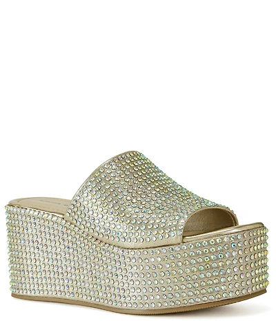 Azalea Wang Arachna Rhinestone Embellished Platform Wedge Slide Sandals