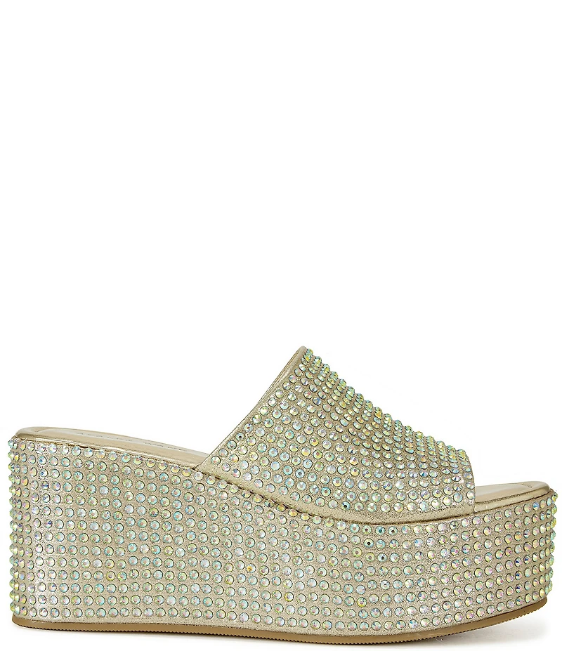 Azalea Wang Arachna Rhinestone Embellished Platform Wedge Slide Sandals