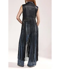 Azalea Wang Arden Black Lapel Neck Sleeveless Fringe Zip Front Vest