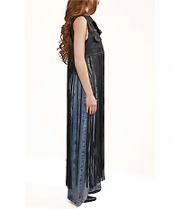 Azalea Wang Arden Black Lapel Neck Sleeveless Fringe Zip Front Vest