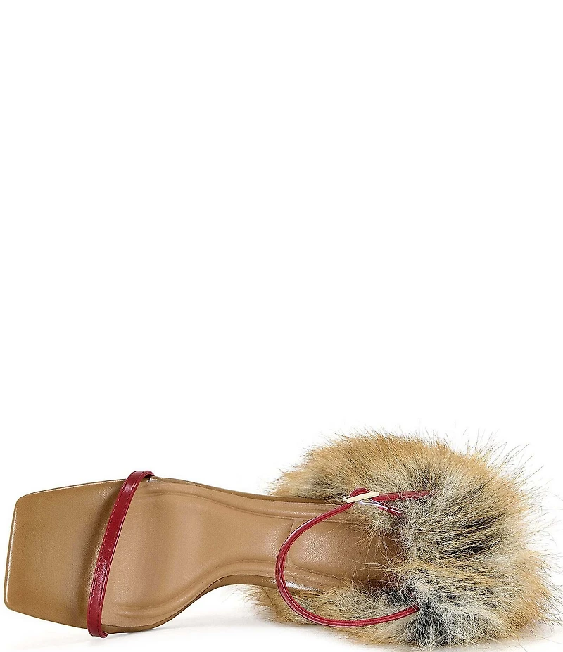 Azalea Wang Arette Red Fox Faux Fur Ankle Strap Sandals