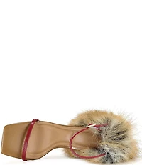 Azalea Wang Arette Red Fox Faux Fur Ankle Strap Sandals