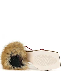 Azalea Wang Arette Red Fox Faux Fur Ankle Strap Sandals