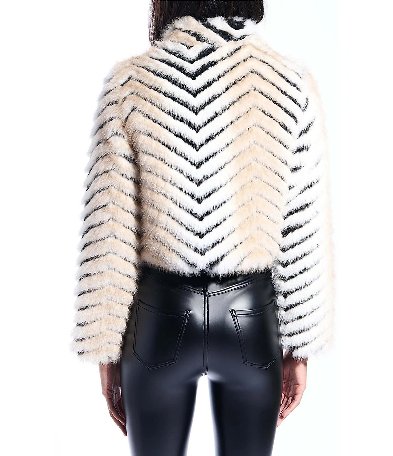 Azalea Wang Argyll Beige Faux Fur Stiff Collar Long Sleeves Three Belted Moto Jacket