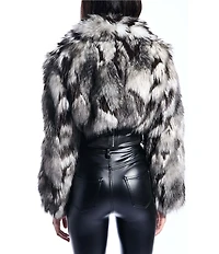 Azalea Wang Arias Faux Fur Raccoon Print Oversize Shawl Collar Cropped Jacket