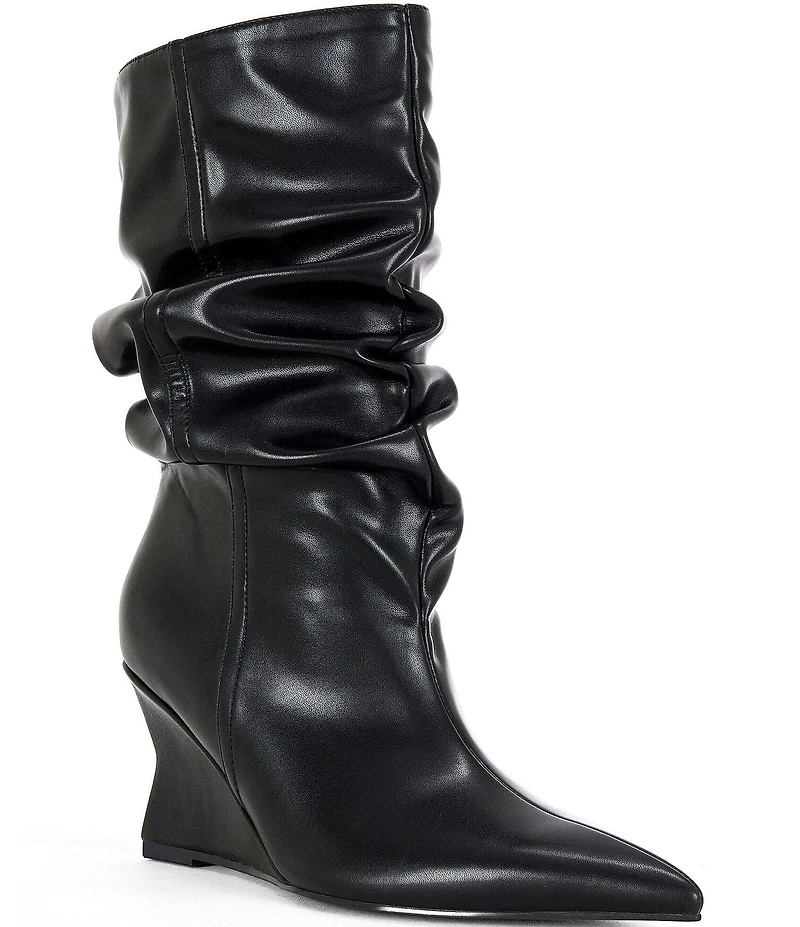 Azalea Wang Asaf Scrunch Shaft Pointed Toe Wedge Mid Calf Boots