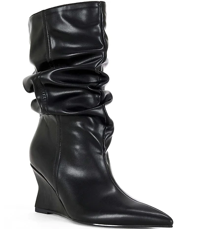 Azalea Wang Asaf Scrunch Shaft Pointed Toe Wedge Mid Calf Boots