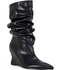 Azalea Wang Asaf Scrunch Shaft Pointed Toe Wedge Mid Calf Boots