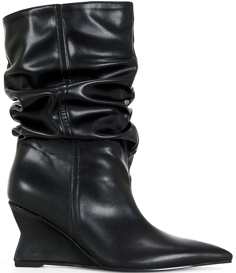 Azalea Wang Asaf Scrunch Shaft Pointed Toe Wedge Mid Calf Boots