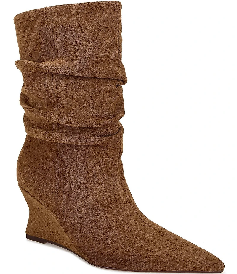 Azalea Wang Asaf Sueded Scrunch Shaft Pointed Toe Wedge Mid Calf Boots